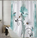 Rustic Farmhouse Shower Curtain, Farm Teal Daisy Floral Flowers and Butterfly on Country Wooden Shower Curtain for Bathroom, Turquoise Blue Bathroom Shower Curtains with 12PCS Hooks, 60X70IN