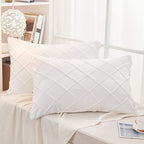 JAUXIO Diamond Pinch Pleated Crystal Velvet Pillowcases 2 Pack Solid Pintuck Throw Cushion Cover for Home Decor Hidden Zipper Closure (White, Standard)