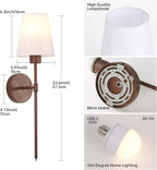 Battery Operated Wall Sconces Set of 2, Walnut Color Wall Lamp 5000 mAh Rechargeable Bulb with 12 RGB Colors Dimmable Wall Sconce for Living Room Bedroom