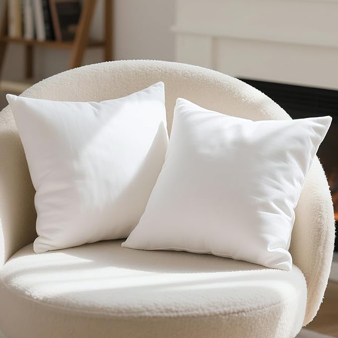 Phantoscope 100% Virgin Fiber Pillow Inserts, Premium Microfine Fiber Square Hypoallergenic Throw Pillow Inserts for Bedroom, Study, Chair 22x22 inches Pack of 2