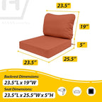 AAAAAcessories Outdoor Deep Seat Cushions, Waterproof, Fade-Resistant Patio Furniture Replacement Cushions, 23.5" x 25.5" x 5" + 23.5" x 19", Rust