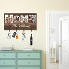Personalized Family Photo Key Holder Custom Photos Wall Mount Wooden Key Hanger with Family Name Keychain Organizer Hanger for Wall Entryway Home Decor Housewarming Gifts for Birthday,02