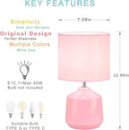 Lampwell Lena Small Modern Ceramic Pink Table Lamp, 7.09H12.99IN, Bedside & Night Lamp, Bulb Excluded