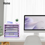 5-Tier Wood Desk Organizer, Paper Tray Organizer for Desk with Adjustable Storage Shelves, Desktop Paper Sorter Mail Holder for Office Home Classroom, Purple