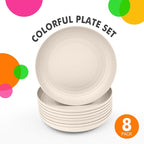 Homienly Wheat Straw Dinner Plates Set of 8, Unbreakable, Dishwasher & Microwave Safe, Modern Style, 9 inch, Beige