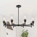 Matte Black Chandeliers for Dining Room, Farmhouse Chandeliers 8 Light Dining Room Light Fixture with Clear Glass Shades Pendant Lighting for Kitchen Island Living Room Staircase