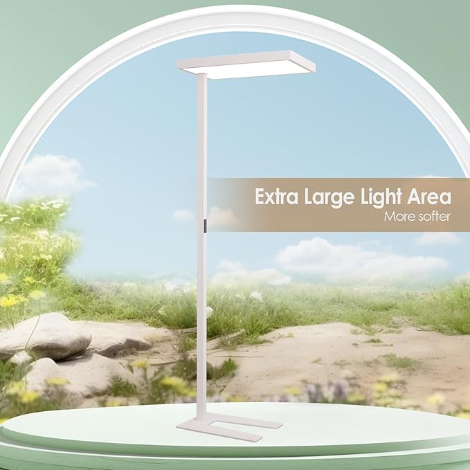 4000K LED Floor Lamp for Office, 76.6'' Full Spectrum Dimmable 100W 10400LM Natural Daylight Eye-Caring Free Standing Lamp for Reading Room Office Study Room Nursery Piano (100W)