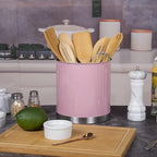 Creative Home Stainless Steel Utensil Holder– 7" Extra Large Cooking Tool Organizer for Kitchen Decor and Countertop Storage, Stable Anti-Tip Design, Durable Powder-Coated Finish, Pink