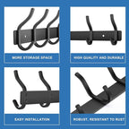 Wall Hooks Heavy Duty, 12 Inch Coat Rack Wall Mount with 4 Hooks, Black Wall Hooks for Entryway, Bathroom - for Hanging Backpack, Bag, Coat, Purse, Hat, Towel, Clothes,2 Packs