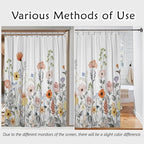 Flower Waffle Shower Curtain Leaves Fabric Bath Curtain, Floral Plants Long Shower Curtains for Bathroom Natural Curtain Waterproof with Hooks for Kids Bathroom Home Hotel Decor 72x72 inch