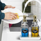 Soap Dispenser - 2 Pack, Antique Design Thick Glass Hand Soap Dispensers with Sturdy Tray; 304 Rust Proof Stainless Steel Pump, 12Pcs Stickers, for Kitchen, Bathroom