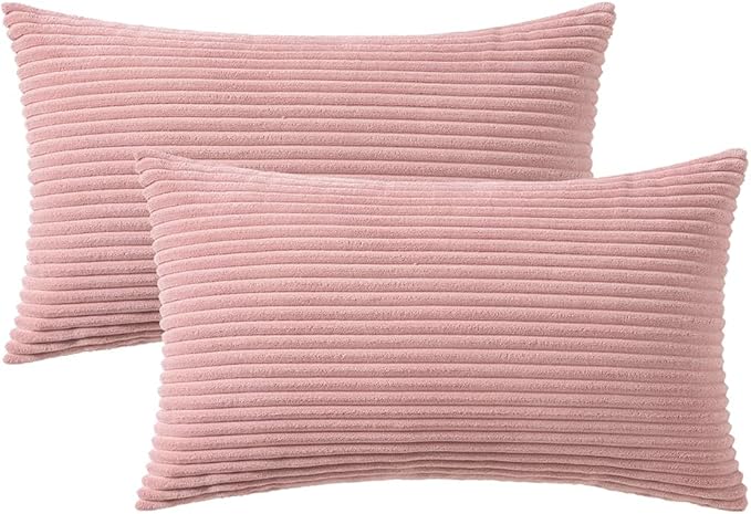 MIULEE Pack of 2 Pillow Covers Soft Soild Decorative Throw Pillow Covers Set Cushion Cases Pillowcases for Sofa Bedroom Car 12 x 20 Inch 30 x 50 Cm Blush Pink