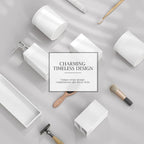 6-Piece White Bathroom Set - Modern Resin Bathroom Accessories Set with Soap Dispenser, Toothbrush Holder, Vanity Tray, Tumbler & Apothecary Jars for Small Spaces