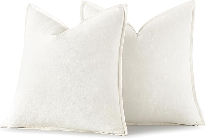 MIULEE Decorative Linen Pillow Covers 20x20 Inch Cream White Boho Farmhouse Neutral Christmas Couch Throw Pillows for Bed Pack of 2 Accent Modern Pillowcase Sofa Livingroom Home Decor