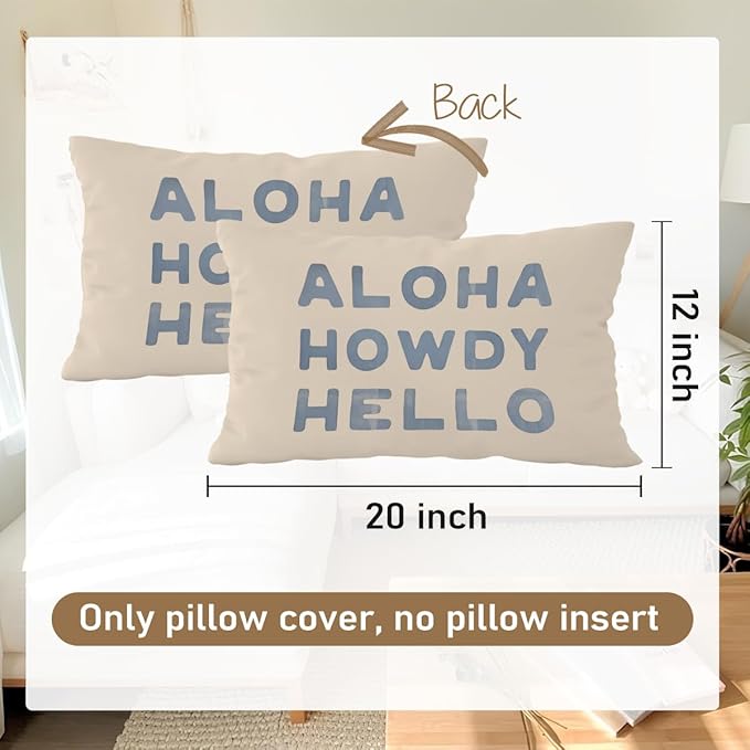 Blue Coastal Howdy Throw Pillow Cover 12x20, Dorm Decor, Granddaughter Preppy Coastal Decor, Trendy Retro Aloha Hello Coquette for Girls Room College Sofa Couch