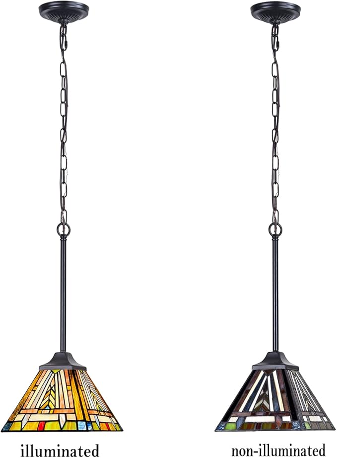 Tiffany Pendant Light Fixtures Hanging Lamp 1 Light Mission Style Vintage Farmhouse Mini Stained Glass Pendant Lighting for Kitchen Island Dining Room Hallway