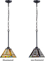 Tiffany Pendant Light Fixtures Hanging Lamp 1 Light Mission Style Vintage Farmhouse Mini Stained Glass Pendant Lighting for Kitchen Island Dining Room Hallway
