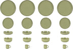 HomeVss, Nordic Shape Rising Rim Stoneware 20pc Dinnerware Set, Matte Green with Speckle Finished Effect