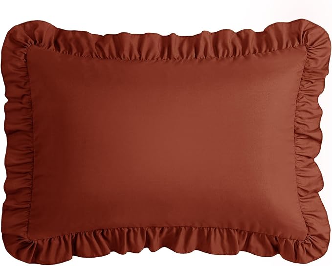 KKJIAF Ruffle Body Pillow Cases Set of 1, Ruffled Pillow Covers with Envelope Closure, Wrinkle Resistant Ruffled Long Pillow Shams 20" x 54", Dusty Orange