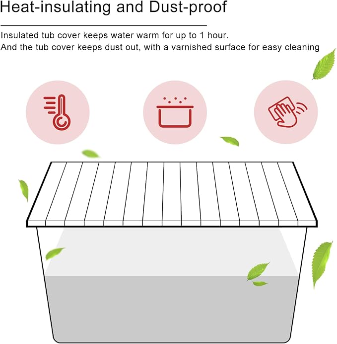 Bathtub Tray, Foldable Anti-dust Bathtub Cover Bath Insulation Cover, PVC Shutter Bath Lid Fit Most Tubs, Can Store Wine Glass, Books, Tablets, Cellphones