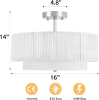 SineRise 16'' Rattan Flush Mount Ceiling Light Fixture,2-Tier Drum Hand-Woven Boho Flush Mount Ceiling Light,Farmhouse Light Fixture for Living Room,Kitchen,Bedroom Foyer Entryway ect.（White）