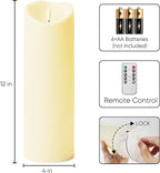 Homemory 4"x12" Outdoor Waterproof Flameless Candles with Timers and Remote Control, Battery Operated Candles, LED Plastic Candles, Dark Ivory, Set of 2