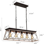 Q&S Dining Room Chandelier Light Fixtures,Farmhouse Rustic Vintage Antique Linear Chandeliers Pendant Ceiling Light Fixture for Kitchen Island Bar Office Coffee Shop 5-Lights Oak and ORB UL Listed