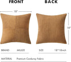 MIULEE Brown Corduroy Pillow Covers Pack of 2 Boho Decorative Spliced Throw Pillow Covers Soft Solid Couch Pillowcases Cross Patchwork Textured Cushion Covers for Living Room Bed Sofa 18x18 inch