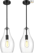 2-Pack Pendant Lights Kitchen Island, 8" Black Hanging Light Fixtures with Clear Glass Shade, Modern Lagre Kitchen Pendant Lighting Over Island for Dining Room, AD-25045-2PB-BK