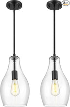 2-Pack Pendant Lights Kitchen Island, 8" Black Hanging Light Fixtures with Clear Glass Shade, Modern Lagre Kitchen Pendant Lighting Over Island for Dining Room, AD-25045-2PB-BK