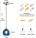 Blue Glass Pendant Lights Kitchen Island Lighting Globe Pendant Light Fixtures Modern Lighting for Kitchen Island Bedroom Living Dining Room (5.9in, 2-Pack)