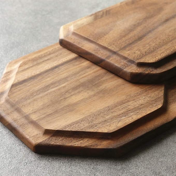 Set of 2 Acacia Wood Charcuterie Boards Round Wooden Serving Tray Fruit Platter Decor Trays Serving Ware Food Dish Serving Platters Cheese Board Square Party Trays Charger Plate Hosting Essentials