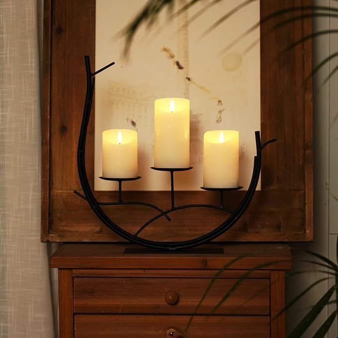 Homemory Flickering Flameless Candles, Realistic LED Candles with Remote and Timer, Textured Wax with Water Ripple, Battery Operated Wax Candles, Set of 3, Ivory