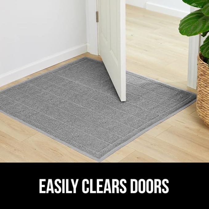 GORILLA GRIP Dirt Grabber Mesh Doormat, Low-Profile, Stain and Fade Resistant Heavy Duty Quick Dry Striped Doormats, Mats for Indoor or Outdoor Entry, Shoe Scraper, Garage Entrance Mat 47x35, Gray