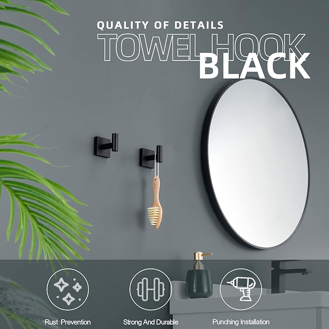 KOKOSIRI Robe Hook Bathroom Towel Coat Hooks Matte Black for Bath Kitchen Wall 2 Pack Stainless Steel B1013BK-P2