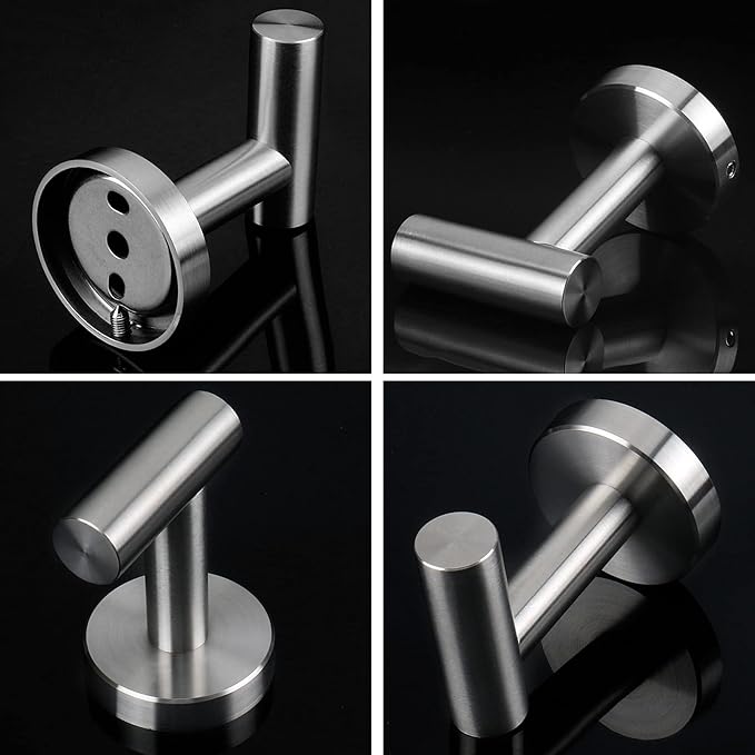 NearMoon Bath Towel Hooks- SUS 304 Stainless Steel Robe Hook Holder, Heavy Duty Coat Hook for Bathroom Livingroom Hotel Kitchen Garage, Wall Mounted- 4 Pack (Brushed Nickel)