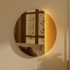 ONEWISH LED Wall Sconce, Dimmable Mirror Wall Lamp,16.93 inch Round Wall Lights for Bedroom with Memory Function, Wall Lamps for Living Room Entryway, Bronze