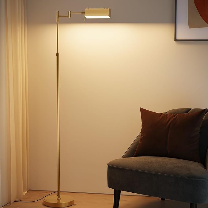 SUNMORY Dimmable LED Pharmacy Floor Lamp, 16W Bright Reading Floor Lamp with Remote & Touch Control, 350°Swing Arm, Adjustable Task Craft Standing Lamp for Living Room Bedroom Office, Gold