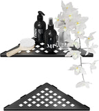 Shower Corner Shelf 10" Slot Design Corner Shelves for Inside Shower, 304 Stainless Steel Recessed Bathroom Shelves for Tiled Wall, Black 2 Pack (Floral)