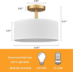 Modern Light Fixture Ceiling Mount Flush Mount Drum Ceiling Light Fixture 3 Light Gold Semi Flush Mount Ceiling Light for Hallway Bedroom Entryway Foyer Office