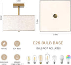 Modern Square Fabric Flush Mount Ceiling Light Fixture, Gold Brass Semi Flush Ceiling Lamp with Linen Shade, Rustic Lighting for Bedroom, Living Room, Dining Room, Hallway