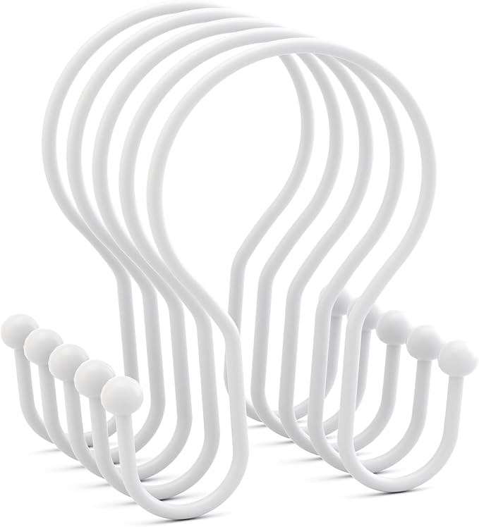 AmazerBath White Shower Curtain Hooks, Shower Curtain Rings, Simple Double Shower Curtain Hooks Rust Proof, Metal Smooth Glide Shower Hooks for Shower Curtain Rod, 12 Pcs Shower Rod Hooks