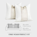 EVERGRACE x Kinsey Walsh Signature Velvet Panel Cotton Pillow Covers Set of 2, Decorative Pillow Covers 22"x22" for Couch, Square Cushion Cases for Sofa Bedroom Living Room, Off White Pearl