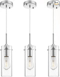 Chrome Pendant Lights Kitchen Island 3 Packs, Glass Pendant Light, Modern Clear Glass Pendant Light Fixture, Pendant Lights for Kitchen Island, Living Room, Bathroom