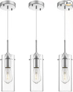 Chrome Pendant Lights Kitchen Island 3 Packs, Glass Pendant Light, Modern Clear Glass Pendant Light Fixture, Pendant Lights for Kitchen Island, Living Room, Bathroom