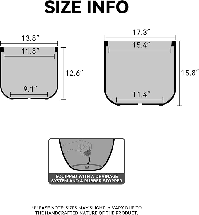 Kante 13.8-Inch Dia Round Concrete Planter, Indoor & Outdoor Garden Pot with Drainage Hole & Rubber Plug, Ideal for Flower and Tree, Black