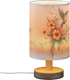 Table Lamp Hummingbird Floral Flower Nightstand Lamp with Wood Base Fabric Lamp Shade Bedside Desk Lamp for Living Room Bedroom Kids Room Office
