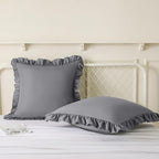 KKJIAF Ruffle Pillow Cases 26x26 Inches, Grey Square Ruffled Pillow Covers Set of 2, Microfiber Wrinkle Resistant Pillow Shams with Envelope Closure for Sofa Bed Living Room