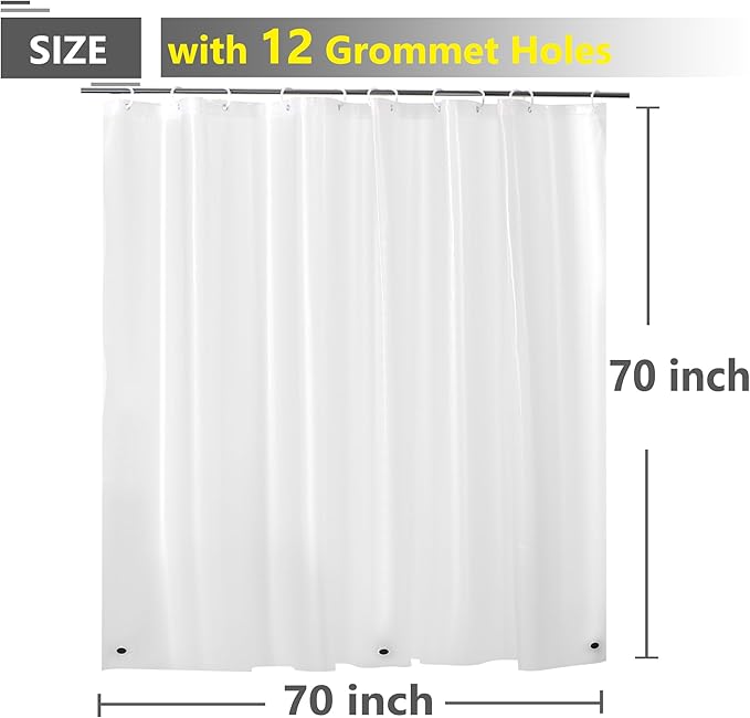 70x70 Frosted Shower Curtain Liner Heavy Duty - 8G Peva Plastic Shower Liner with Magnets 70 x 70 Inches, Silky Frost