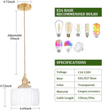 Pendant Light 2 Pack with White Striped Glass Lmapshade, Brass Vintage Pendant Light Adjustable Hanging Light for Kitchen Island Dining Room Hallway